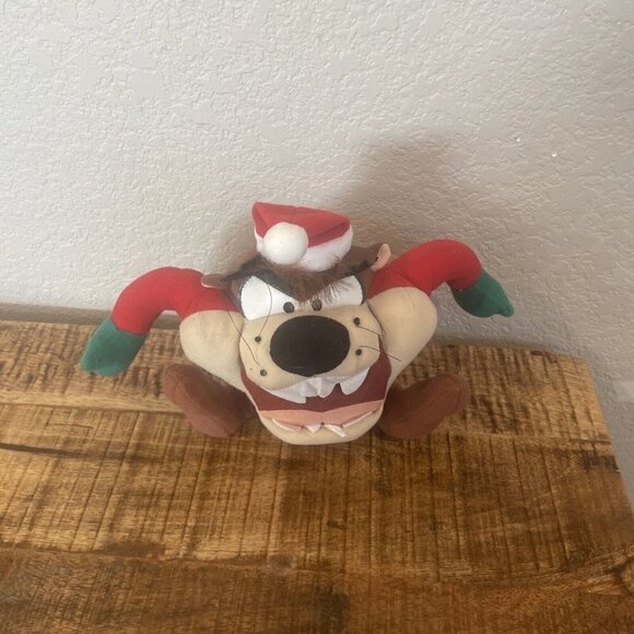 Vintage Looney Tunes Plush Tazmanian Devil Taz Stuffed Animal Santa Christmas 8" - Picture 3 of 9